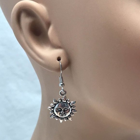 Sun Crescent Moon Earrings stainless Steel hooks - Picture 2 of 8